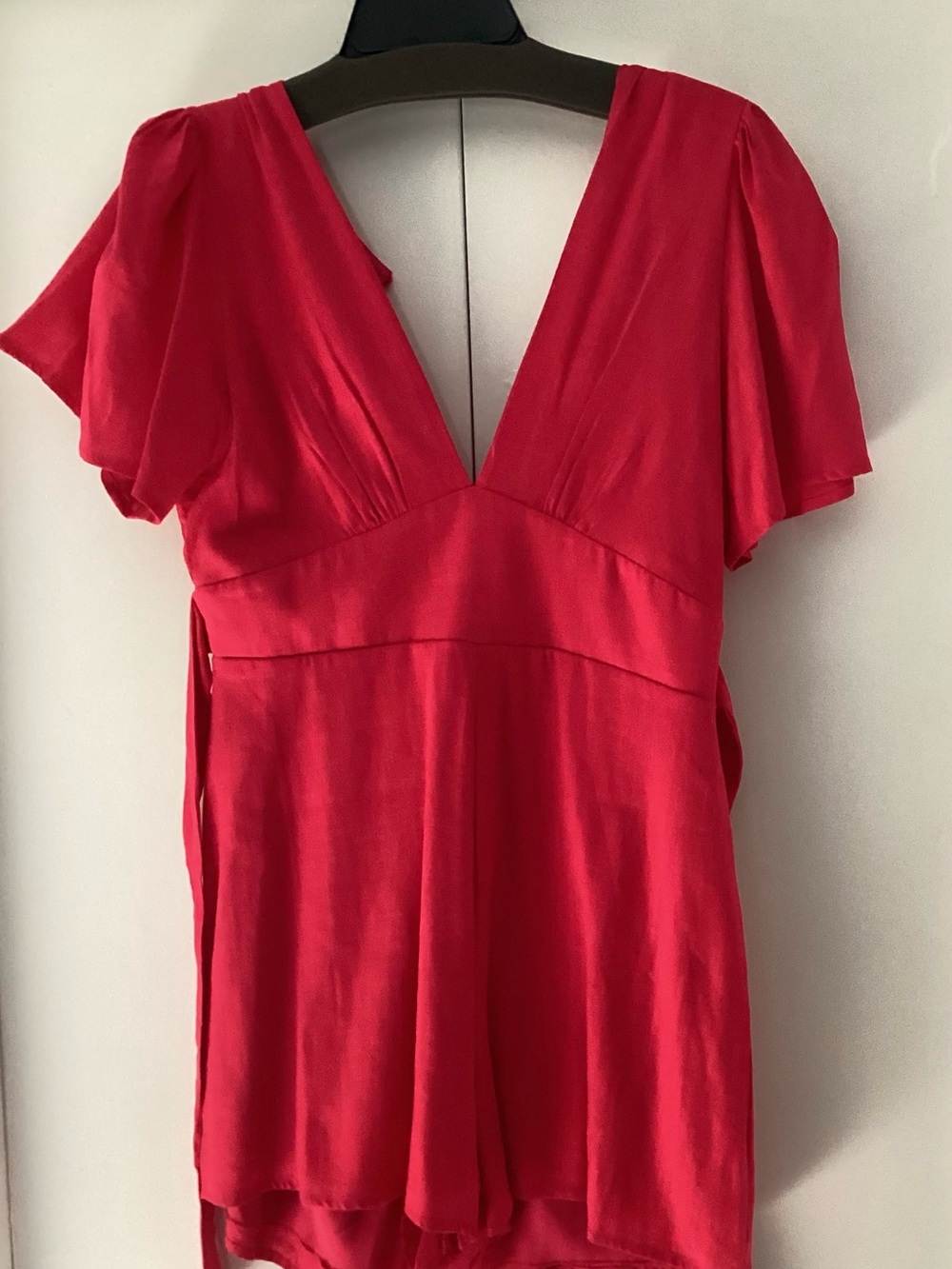GB girls Vibrant Red V-Neck Flutter Sleeve Romper